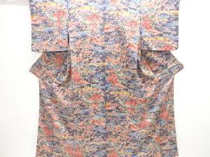 縮緬地　花鳥模様小紋着物